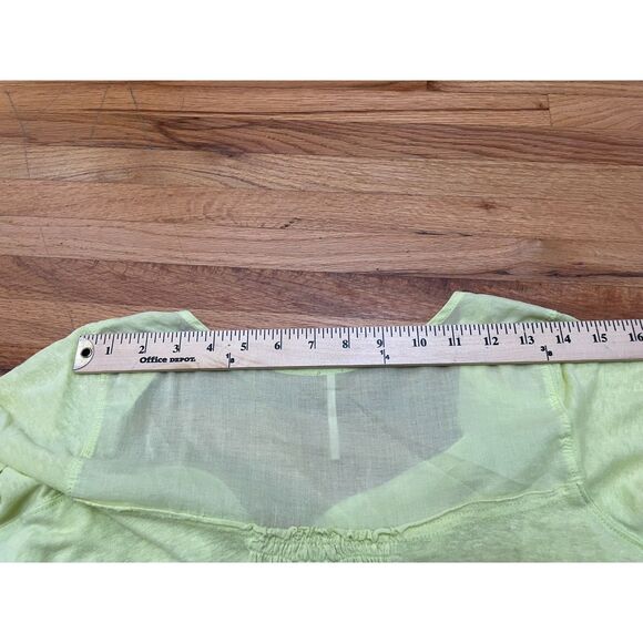 Free People Highland Women's M Yellow Blouse Top Linen Casual Smocked Ruffled - Picture 7 of 7